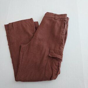 House of Harlow 1960 Linen Blend Wide Leg Cargo Brown Pants